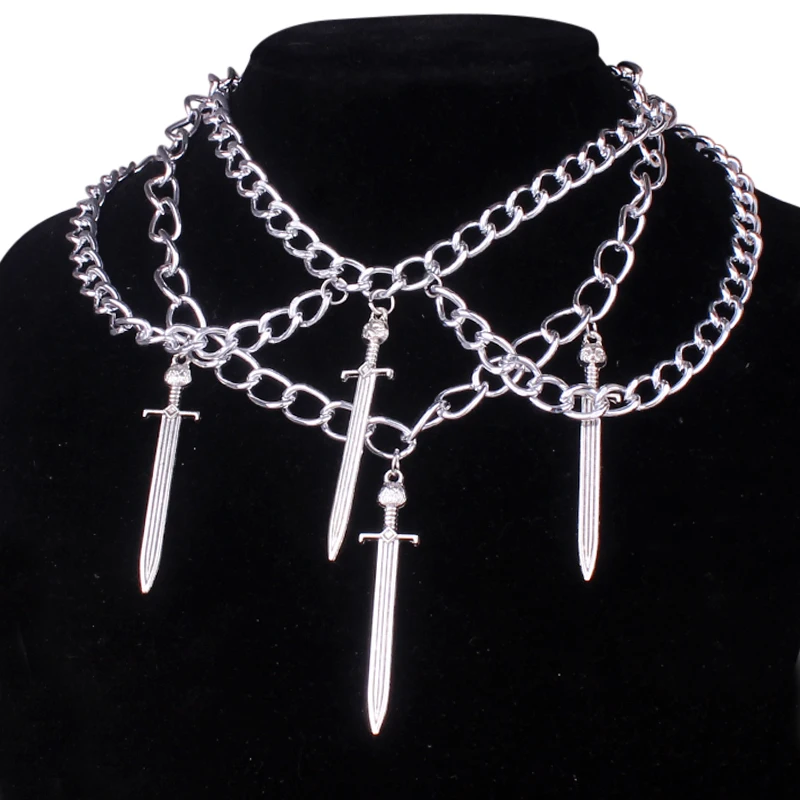 

Очаровательное многослойное женское ожерелье Dark Punk с мечом гранж в стиле хип-хоп рок ювелирные изделия для вечеринки Подарки Подвеска из ал...