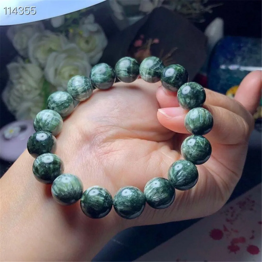 

11mm Natural Green Seraphinite Bracelet For Women Lady Man Crystal Stretch Stone Round Beads Gemstone Strands Jewelry AAAAA