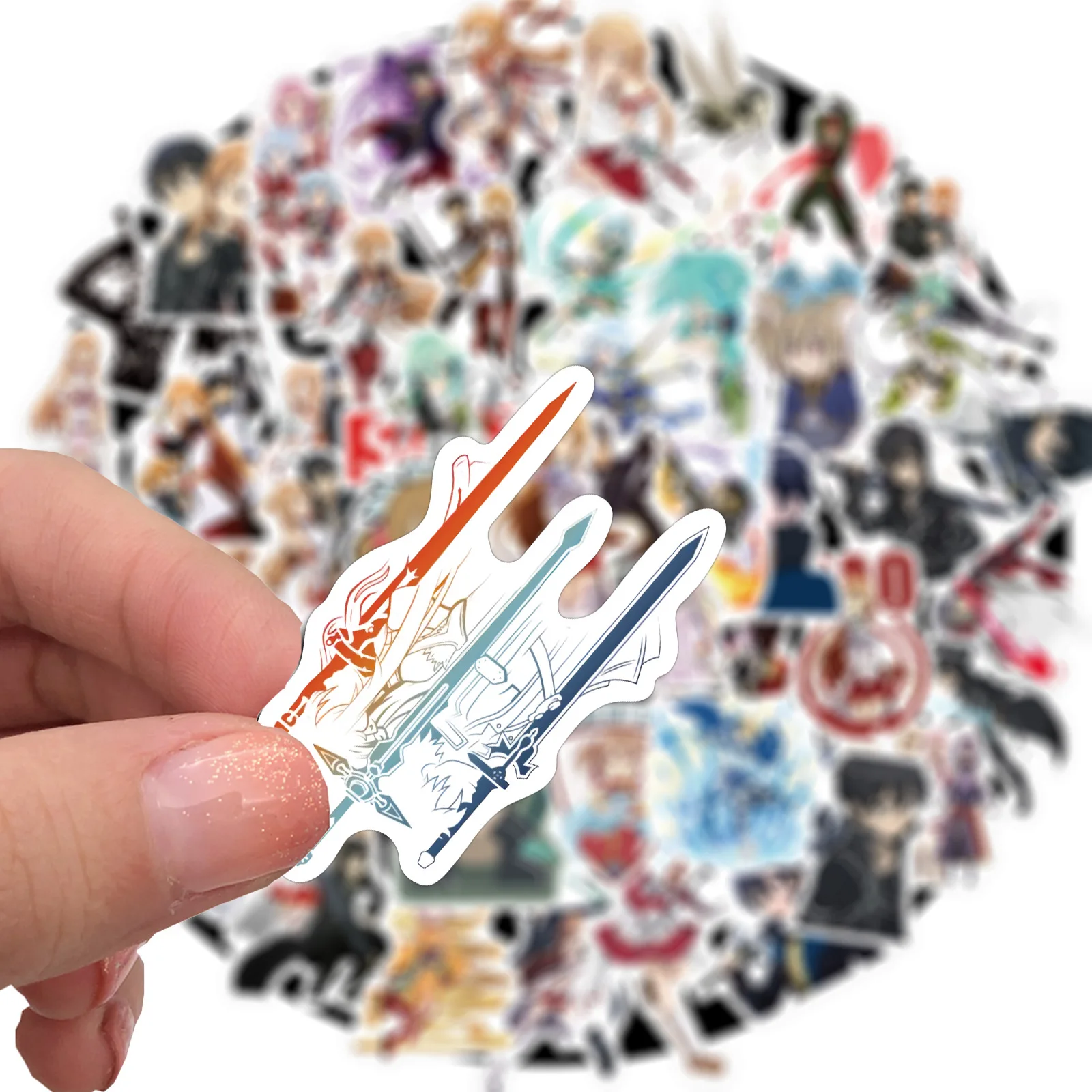 Sword Art-pegatinas de Anime para maleta, Laptop, equipaje, monopat&iacute;n, guitarra, dibujos animados, regalo para ni&ntilde;os, calcoman&iacute;as de juguete, 10/100 Uds.-3
