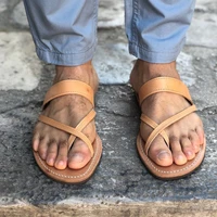 summer men flat sandals retro pu leather clip toe casual beach slippers handmade swing retro roman mens slippers size 39 48