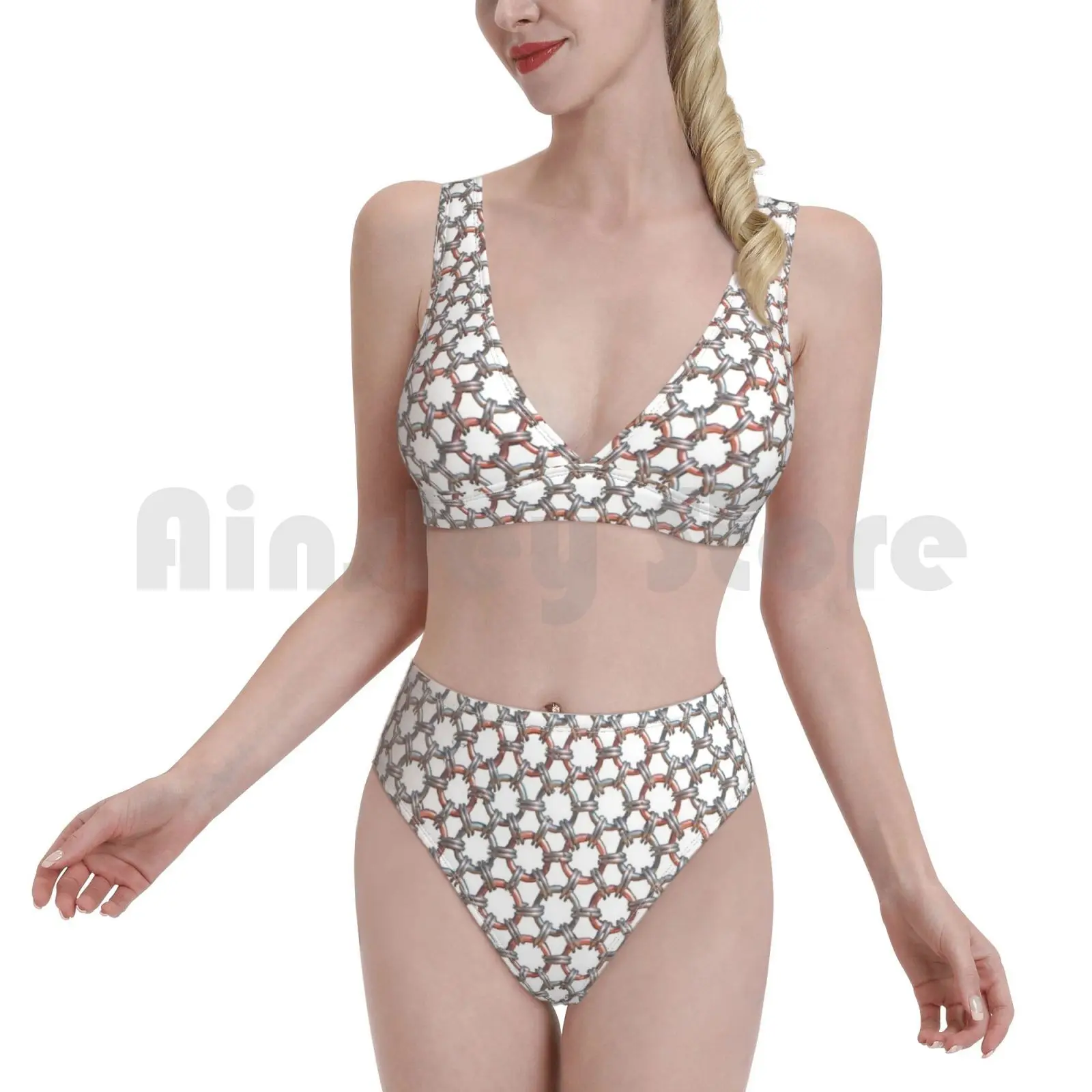 12 В 2 серебристый купальник с медными акцентами и узором бикини подкладкой