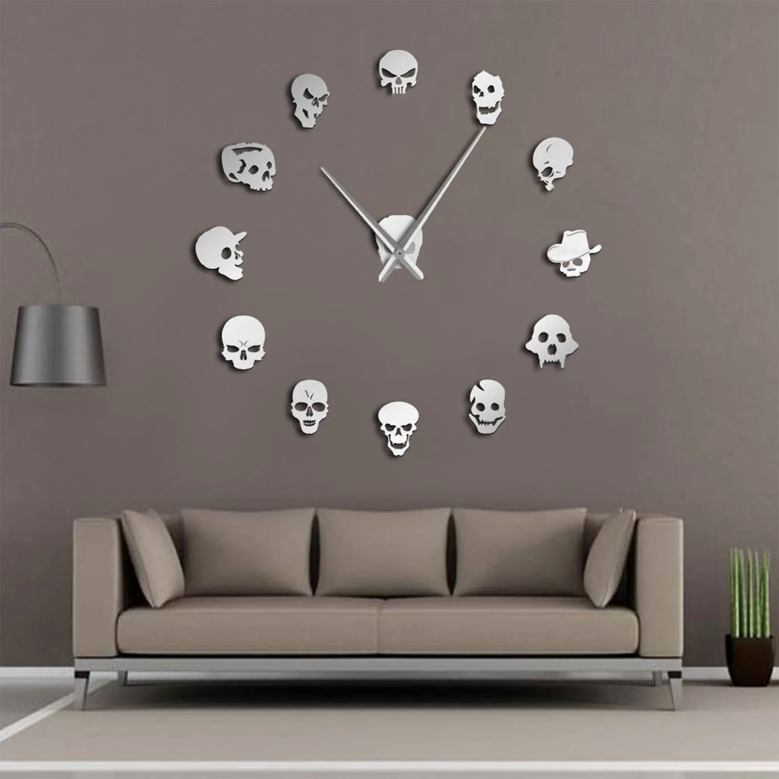 Настенные гигантские часы с черепами большие бескаркасные настенные украшения