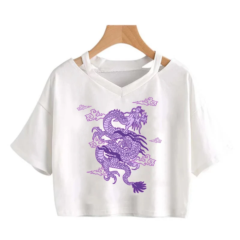 Уличный топ в китайском стиле Харадзюку Y2K с драконом ретро хип-хоп панк круглым