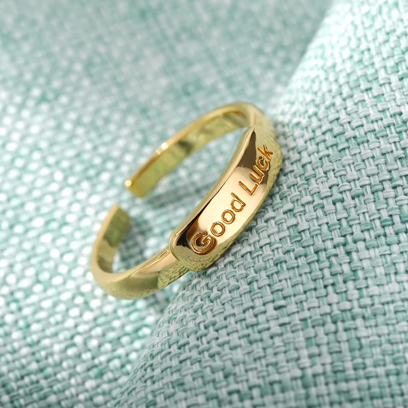 

Engraved Good Lucky Gold Color Ring Stainless Steel Adjustable Rings For Women Vintage Aesthetic Couple Jewelry bague femme