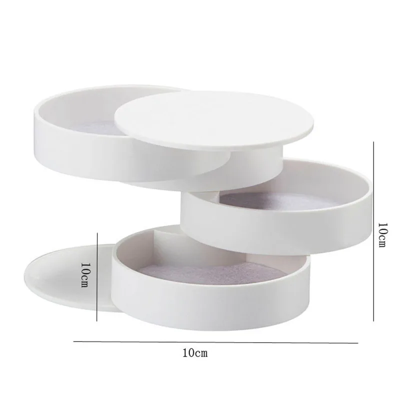 

Newly Rotatable Jewelry Box 4 Layers with Lid Round Shape Case for Ring Earrings Necklace DO99