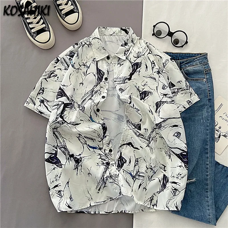 

Новая свободная рубашка koshiki с коротким рукавом для мужчин и женщин, топ в стиле Харадзюку с принтом в виде галстука, винтажная блузка в Коре...