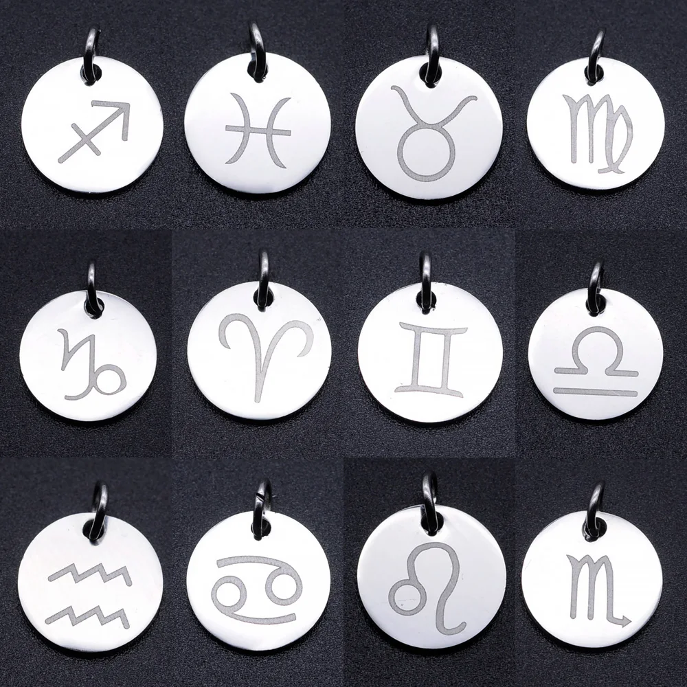 

12 Constellation Zodiac Sign diy Charms 100% Stainless Steel Charm Never Rust for Necklace Charm