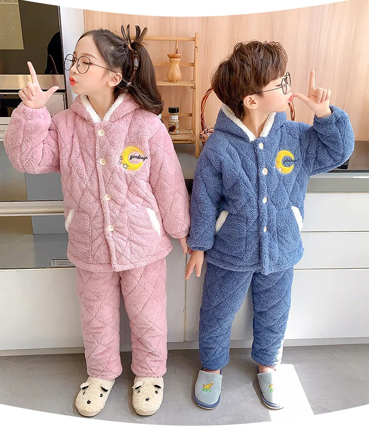 Pijamas Kawaii gruesos de felpa para padres e hijos, ropa de franela de manga larga para mantener el calor, bonitos dibujos animados, para el hogar y la familia, Invierno-3