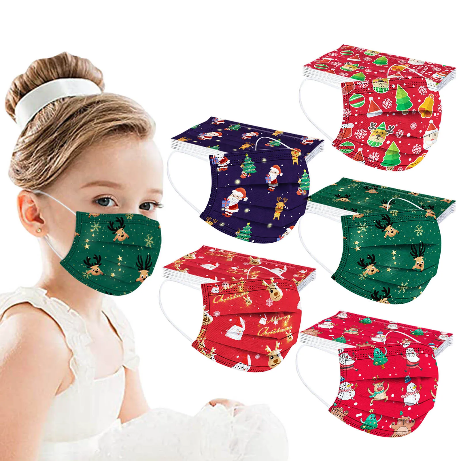 Рождественская детская маска одноразовая промышленная 3-слойная Ушная петля 50