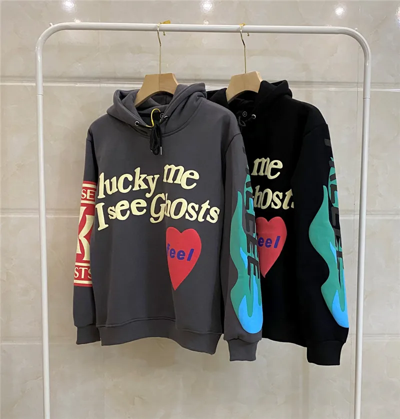 

Brand new Kanye West Hoodie men's dress Kid Cudi LUCKY ME sportswear foam print Pullover men clothing lounge wear