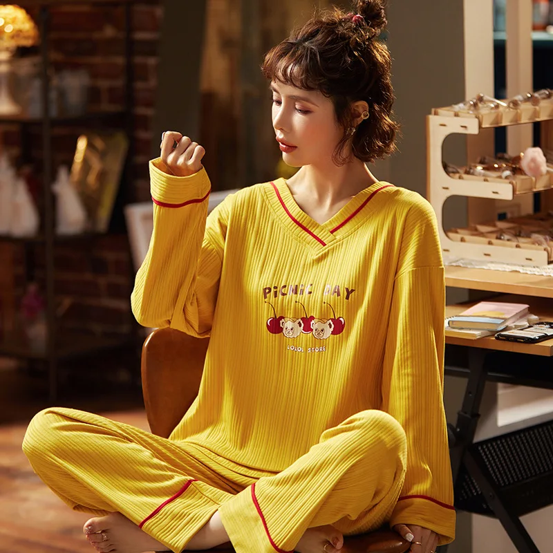 С v-образным вырезом одежда для сна женщин розовая пижама Комплекты с милым