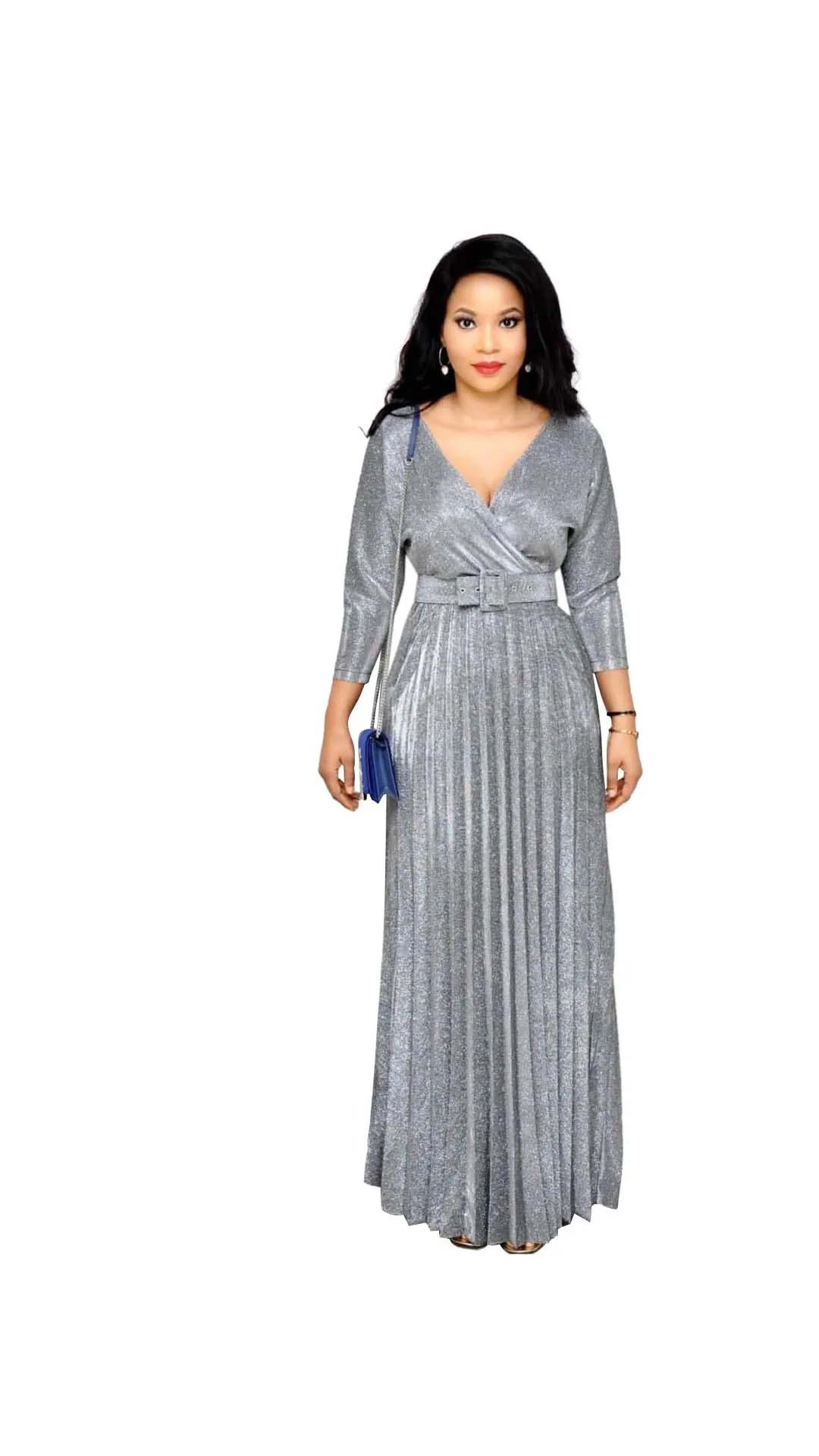 Robe De Soiree, расшитое блестками вечернее платье, цветное тиснение, плиссированное, длинный рукав, размера плюс, вечернее платье с поясом, Vestido Elegante