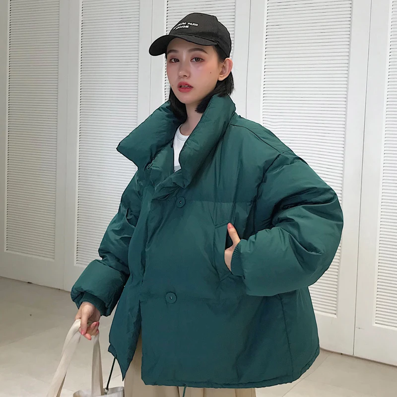 

Oversized Solid Bubble Jacket Women Stand Collar Loose 2020 Women's Winter Parkas Cotton Padded Korean Style Female Cold Coat