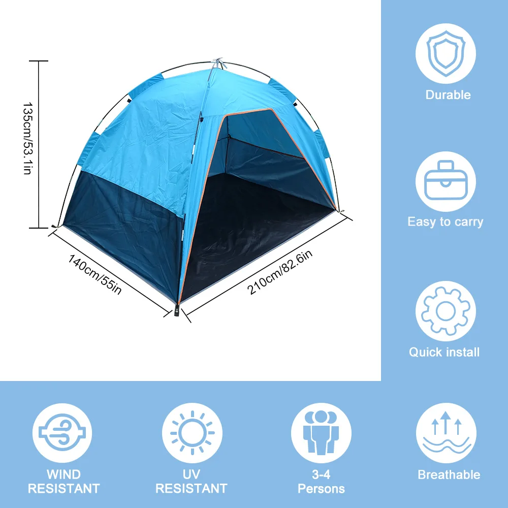 저렴한 가족 여름 해변 텐트 Sun Shelters With Sandbag Sun Shade UV 접이식 초대형 4 인용 휴대용 캐노피 간편한 설치