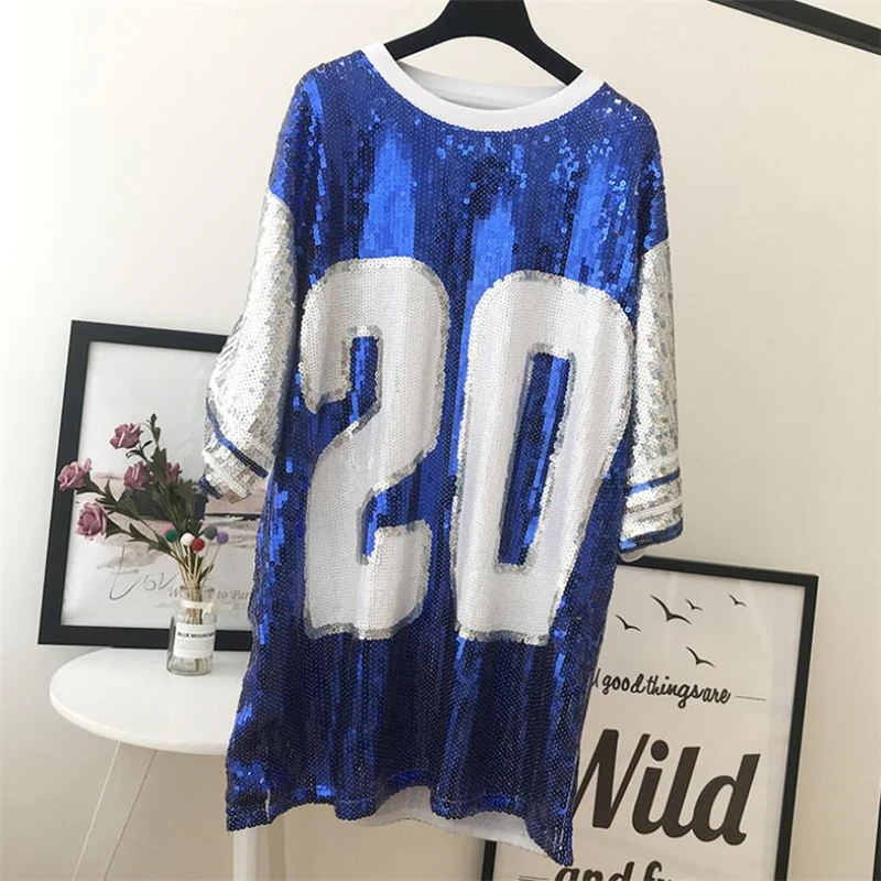 Женское платье футболка с блестками мини в стиле рок хип хоп свободная цифрой