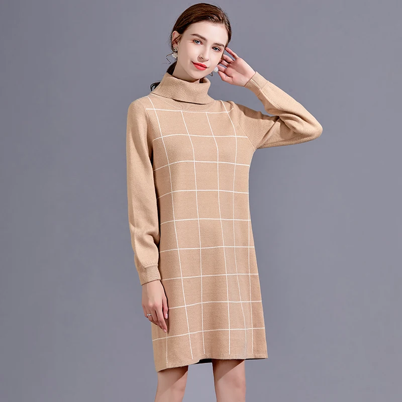 Длинная юбка с высоким воротником F01 вязаное платье женская Свободная свитер