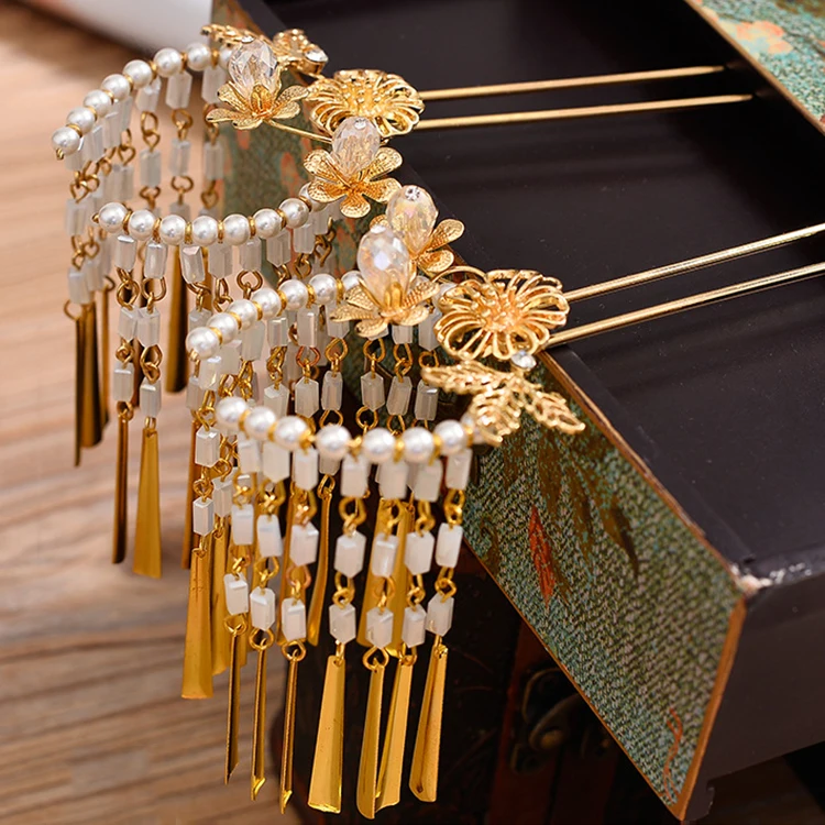 

Golden Wedding Crown Brides Hair Accessories Chinese Hair Jewelry Queen Crown Set Empress Cosplay Headdress