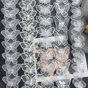 Органза, полиэстер, вышивка, трехмерные бусины для ногтей, двойные кружева, бабочки, кружева, аксессуары для рукоделия, свадебные аксессуары, 1 ярд