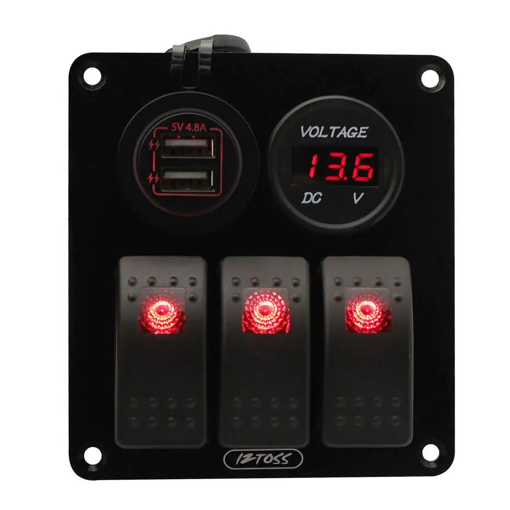 

3-х канальная ПАНЕЛЬ ПЕРЕКЛЮЧАТЕЛЯ ВКЛ-ВЫКЛ с вольтметром 12-24 В 4.8A двойное зарядное устройство USB