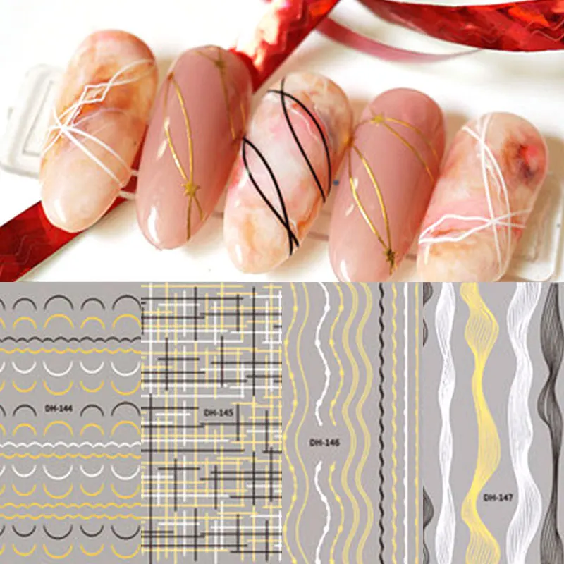 

5d Nail Sticker Adhesive Holo Manicure Tassel Strip Line Decal Beauty Slider Foils Nail Art Black Gold White Nail Decoration