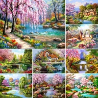 5d diamond painting cherry blossom landscape diy squareround rhinestone embroidery natural landscape mosaic home decor