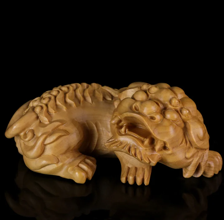 3 &quotкитайская деревянная коробка ручная резная статуя животного Rui Beast Pixiu Pi Xiu Lion
