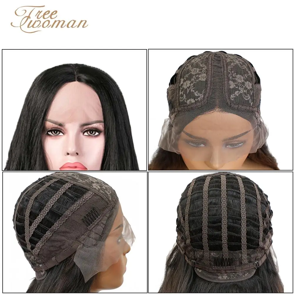 

FREEWOMAN Synthetic Lace front Wigs Long Curly Ombre Wigs For Black Women Kanekalon Cosplay Wigs Fake Hair Extension Black Brown