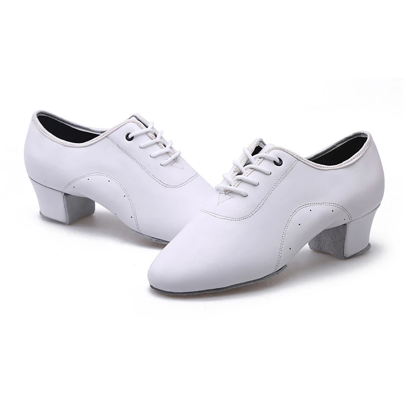 Latin Dance Shoes Men White Black Genuine Leather Comfortable Split Sole Salsa Ballroom Latin Dance Shoes For Men L-007