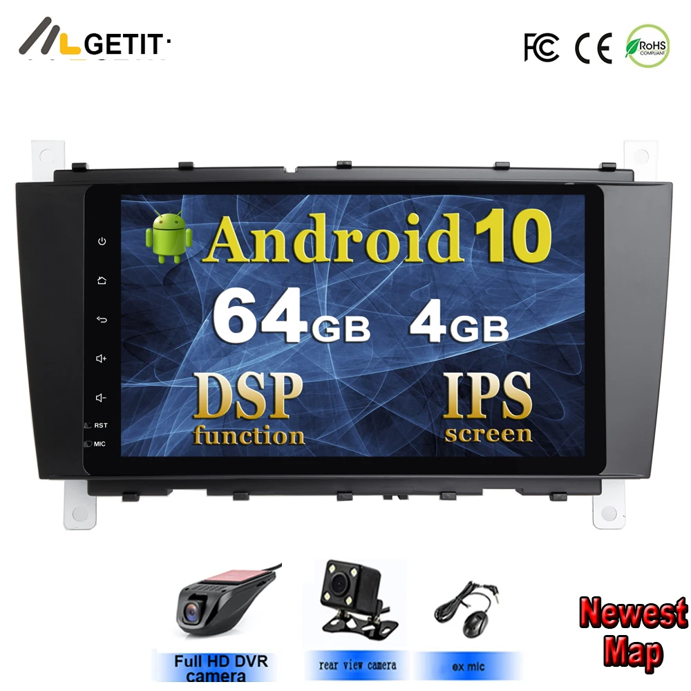 Автомагнитола DSP IPS Android 10 для Mercedes/Benz W203 W209 C180 C200 C220 C230 C240 C250 8 дюймов