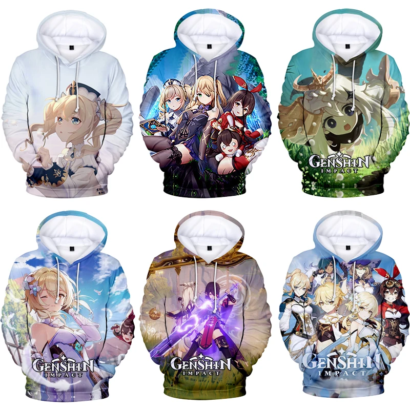 

Anime Genshin Impact Hoodies Barbara Keqing Costumes 3D Printing Long Sleeve Coats Jackets Tops Harajuku Sweatshirts Women Men