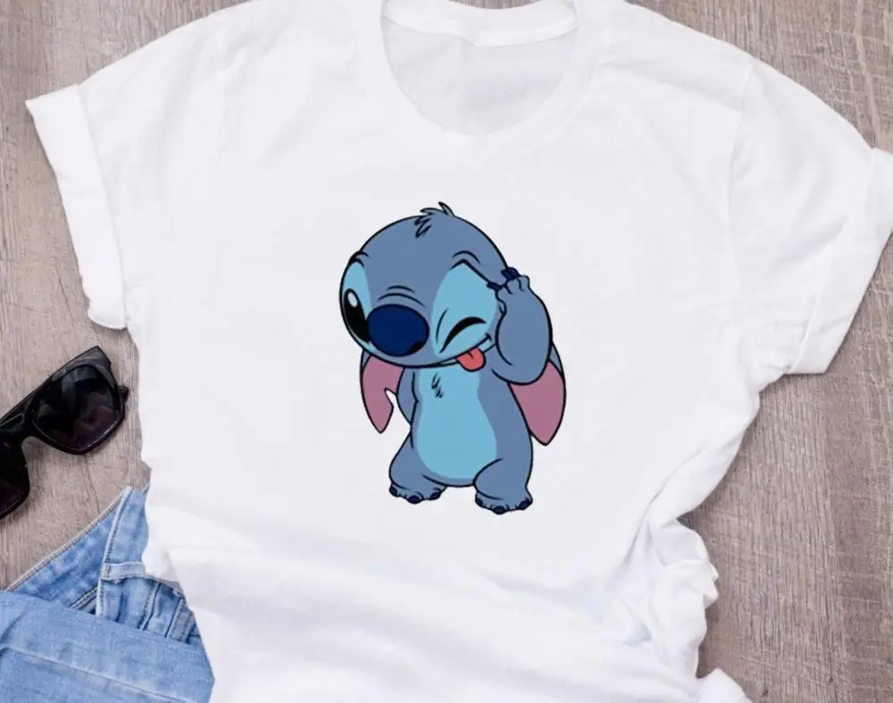 Женская модная футболка с милым рисунком из мультфильма Disneys Lilo Stitch Harajuku Kawaii Футболка с принтом милые повседневные топы - Цвет: T-shirt
