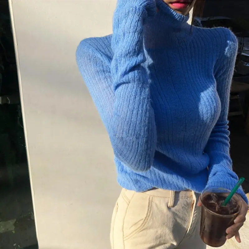 RICININA свитер женский вязанный пуловер водолазка длинный рукав однотонный тонкий