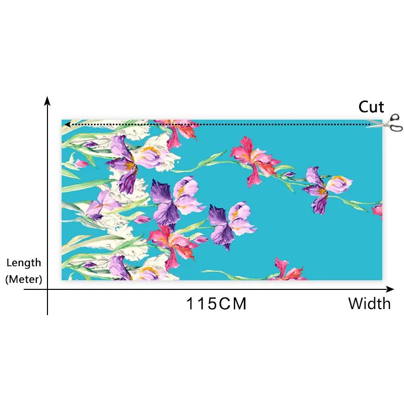 

HYSK 100% pure silk crepe satin fabric vintage meadow border floral digital chinese print sell by the meter for dress C2455