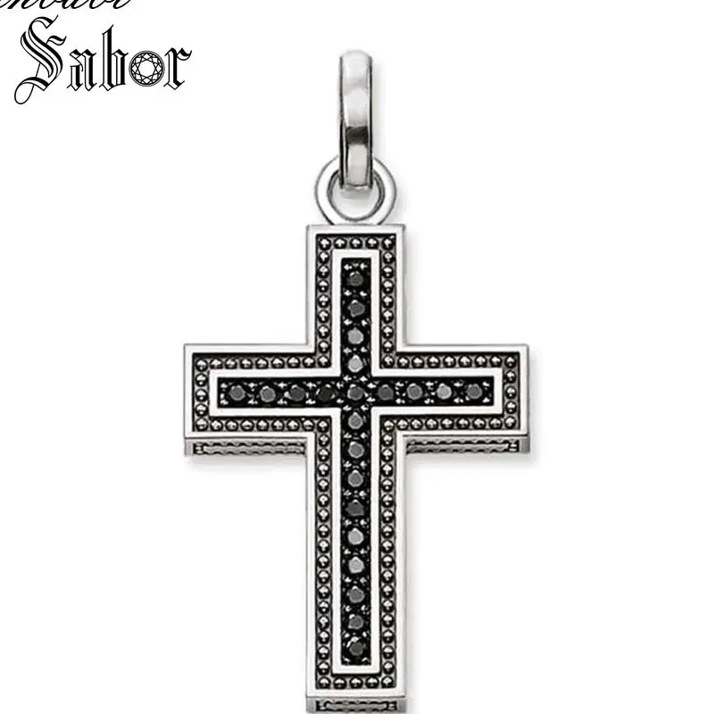 Мужской и женский кулон с крестиком черный серебряный в форме сердца ожерелье