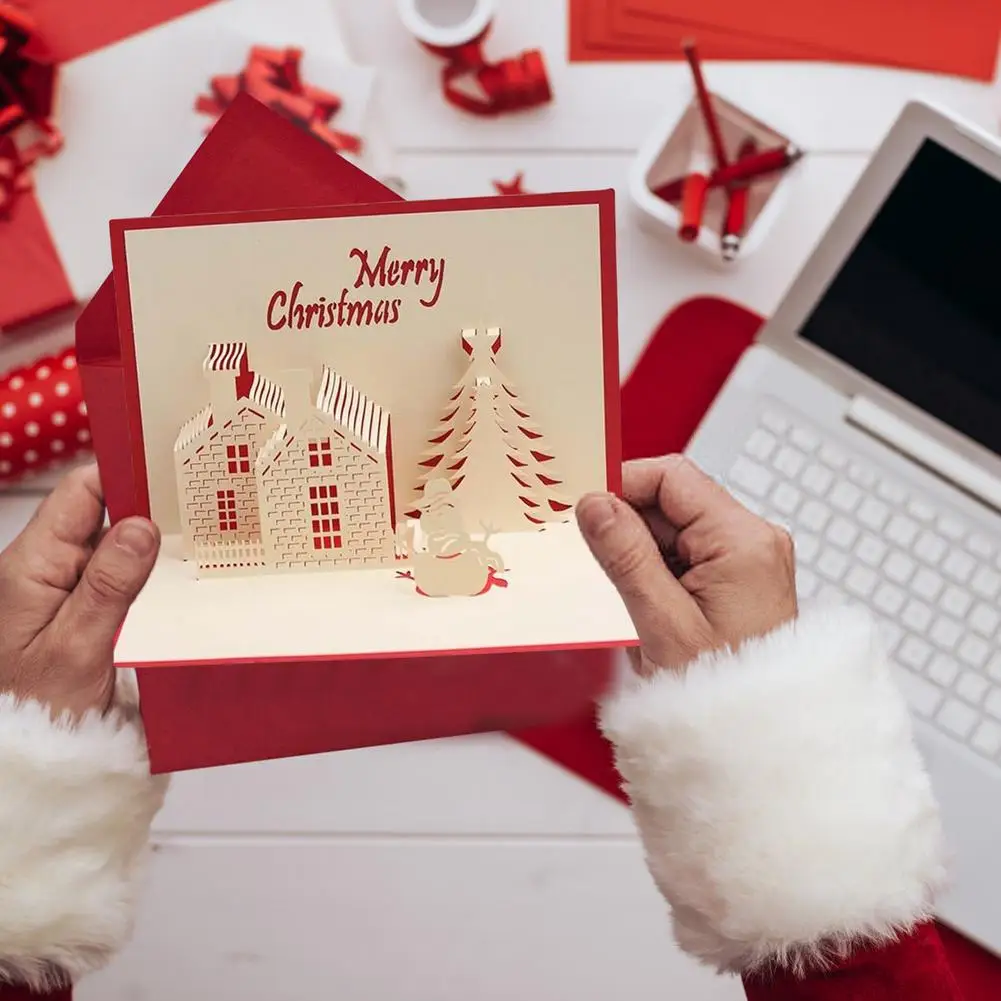 

Christmas Tree Greeting Card Hollow Paper-cutting Design 3D Merry Christmas Cards Party Invitations Gifts New Year Postcard