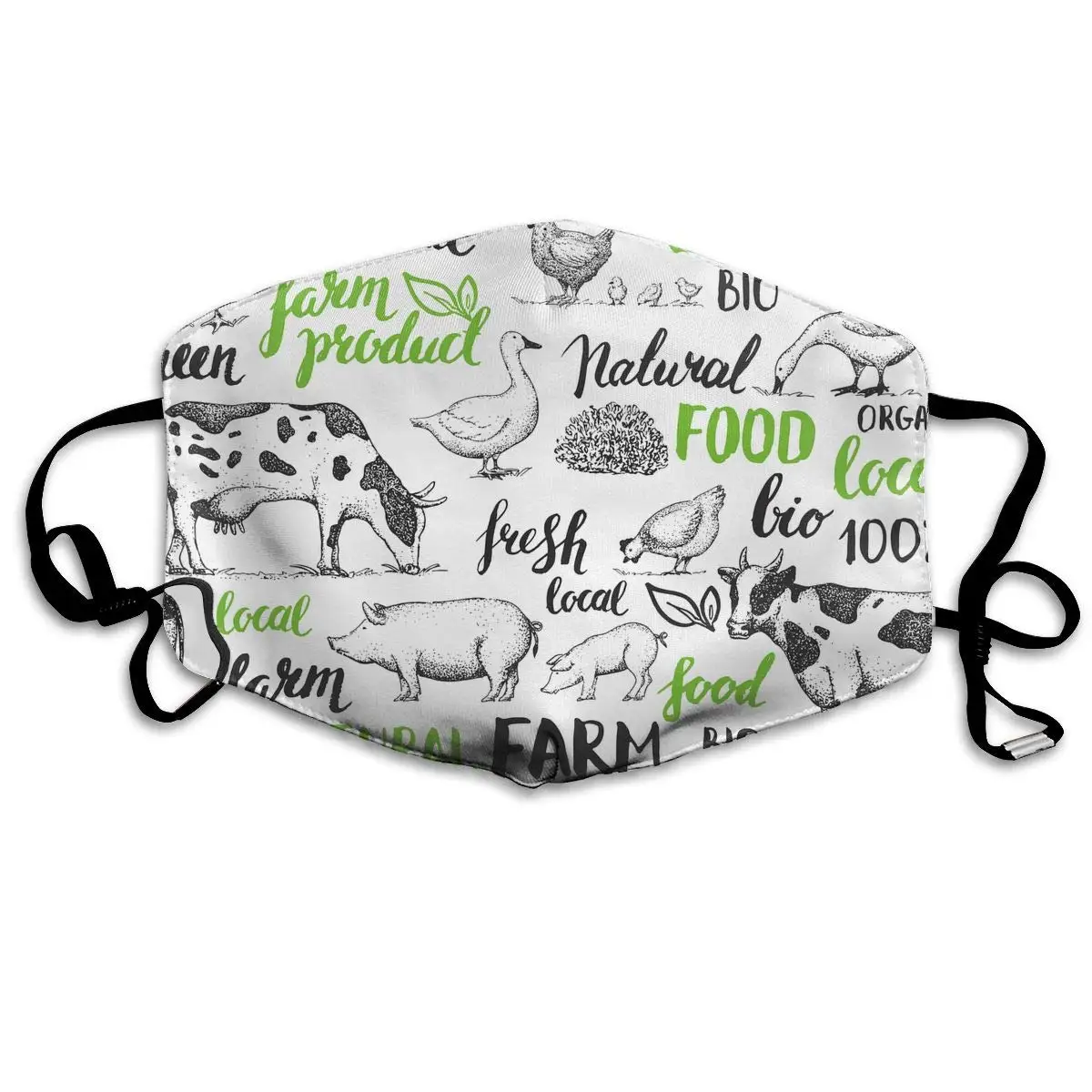 Маска из хлопка с половинкой лица против пыли, моющаяся и многоразовая с ручными надписями и фермерскими животными для детей, подростков и мужчин.
