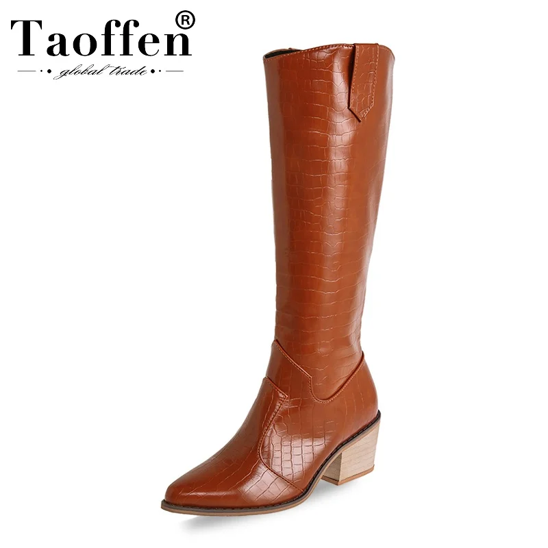 TAOFFEN/женские сапоги до колена модная женская кожаная обувь с принтом Новинка