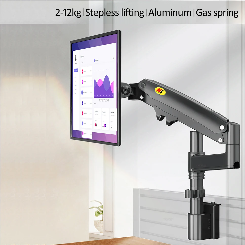 Braço do Suporte do Monitor na Mola de Gás da Separação Montagem da Tevê do Lcd do Movimento Duplo da Braçadeira do Braço da Ergonomia Completo 2-12kg Suporte nb M60 22 -35
