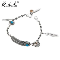 ruibeila authentique 925 argent indien style turquoise hommes et femmes plume bracelet boh%c3%a8me personnalit%c3%a9 bijoux bracelet