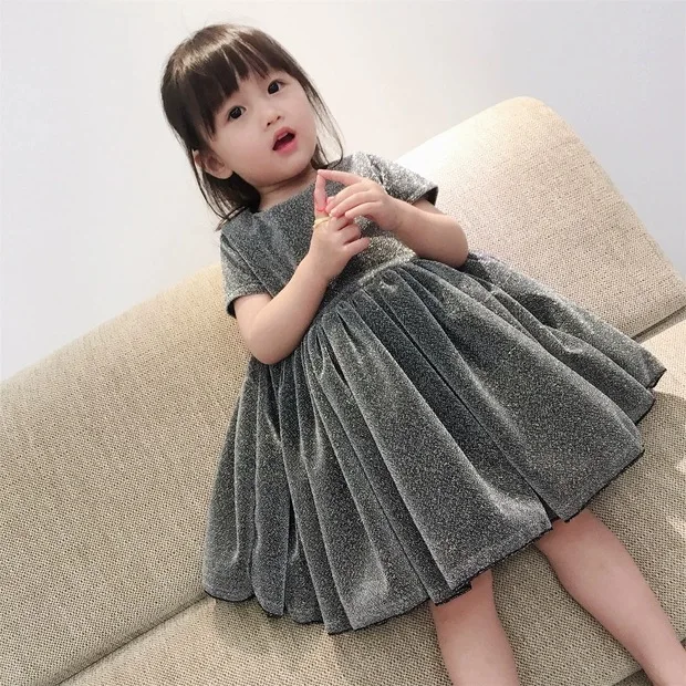 

Toddler Girls Dress Fashion Short-sleeved Shiny Princess Dress for Girl 2 3 4 5 6 Years Baby Child Kids Dresses 2020 Summer New