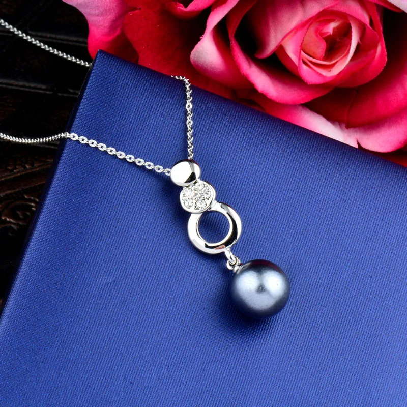 

LEEKER Vintage Gray White Pearl Stainless steel Necklace For Women Round Loop Pendant Wedding Chain Fashion Jewelry ZD1 LK7