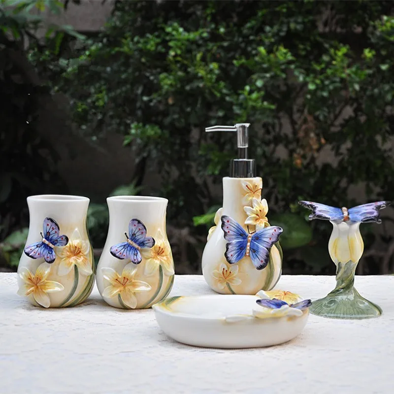 Cerâmica набор для ванной комнаты в форме бабочки Европейский Простой стиль
