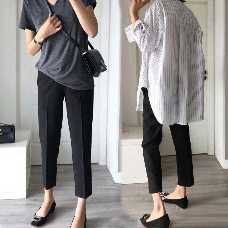 2020 new spring and autumn casual pants black high-waisted thin suit pants women straight barrel loose autumn and winter