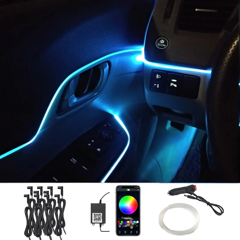 

Car EL Neon Strip Light Decorative Auto Atmosphere Lamp With 12V Optical Fiber Bar Car Ambient Light Sound Control Light RGB LED
