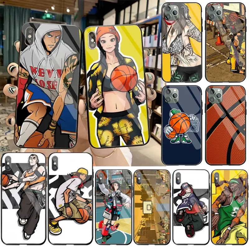 

YJZFDYRM Cool Sports Street basketball Anime Phone Case Tempered Glass For iPhone 11 Pro XR XS MAX 8 X 7 6S 6 Plus SE 2020 case