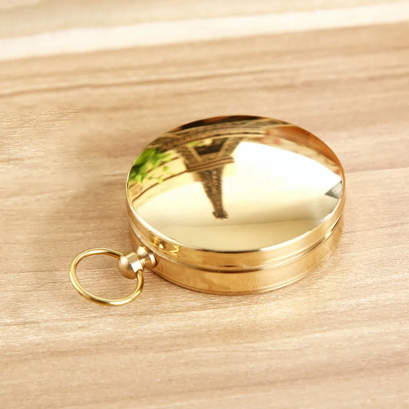 

Portable Compass With Ring For Hanging Camping Hiking Pocket Brass Golden Compass Navigation For Outdoor Activities