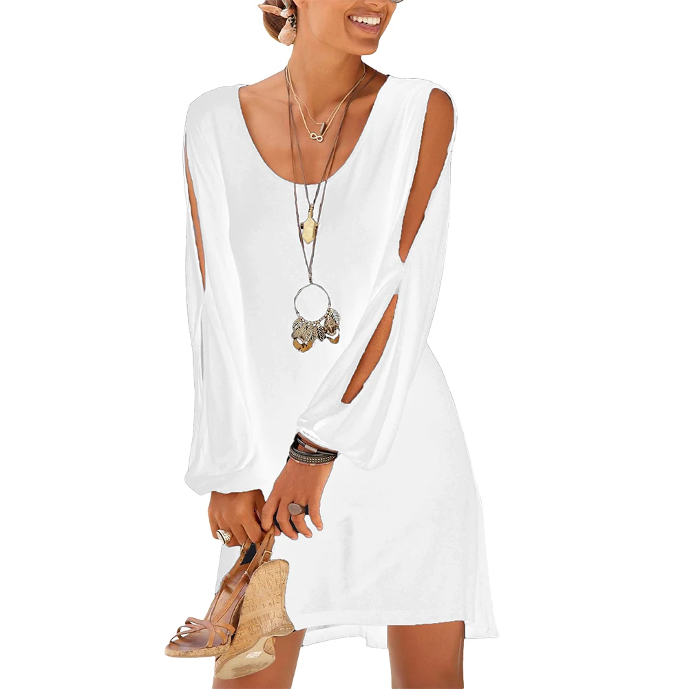 Летнее женское платье Пляжное мини-платье с открытыми плечами и длинным рукавом