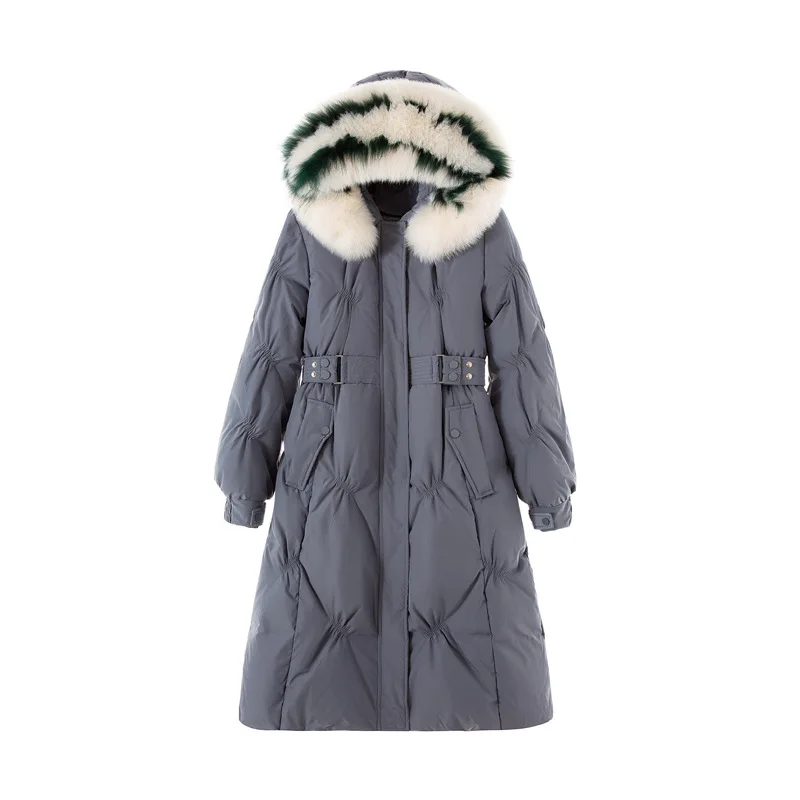 Европейские зимние женские пуховые парки пальто толстовка с мехом енота