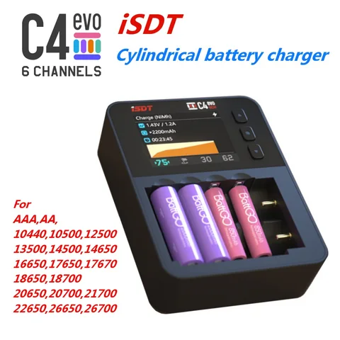 Интеллектуальное зарядное устройство ISDT C4 EVO с выходом Type-C QC3.0 для литий-ионных батарей AA AAA с экраном IPS и противопожарной защитой