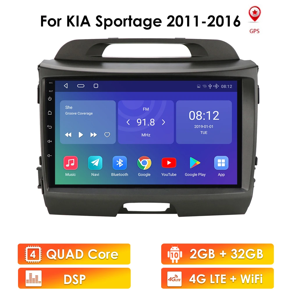 Автомагнитола 2 ГБ + 32 Android 10 мультимедийный видеоплеер навигация GPS din для KIA Sportage 3